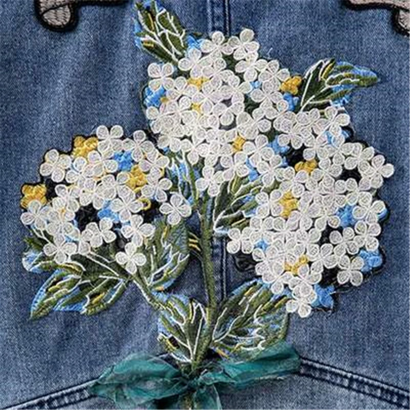 Женское Ковбойское Свободное пальто с вышитыми цветами джинсовая куртка Chaqueta Mujer