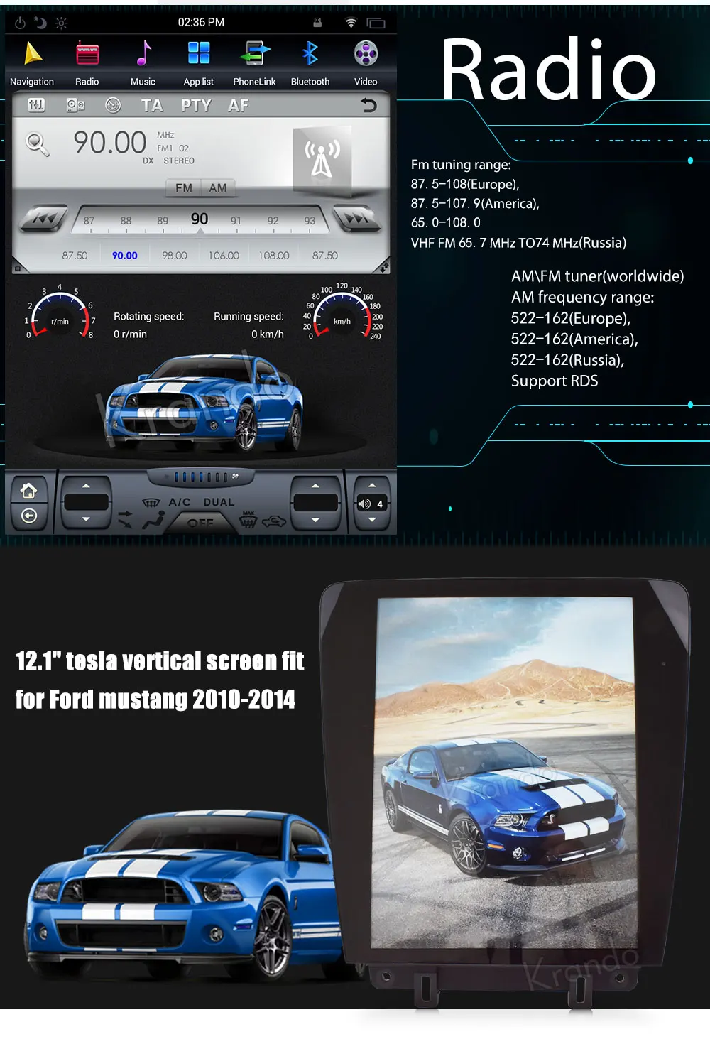 Krando Android 8,1 12," tesla стиль вертикальный экран автомобиля радио gps навигация для Ford Mustang 2010- мультимедийный плеер аудио