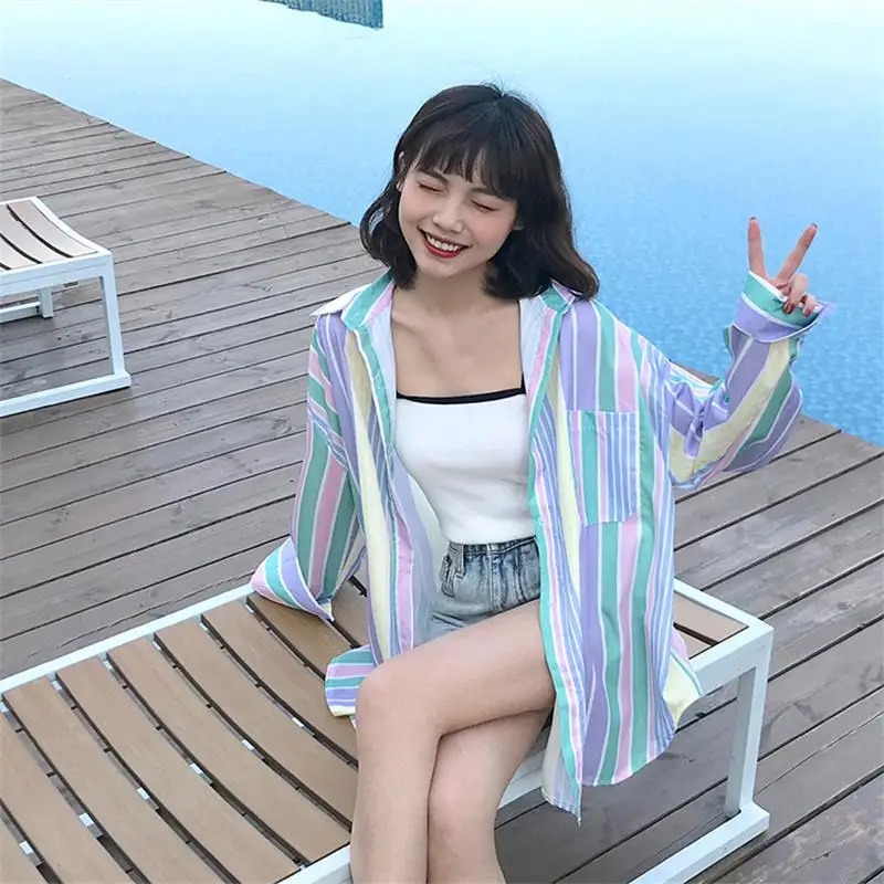 Повседневная винтажная клетчатая рубашка женские летние рубашки kawaii Ulzzang милые