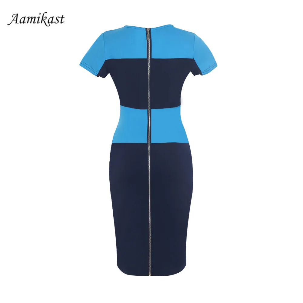 Новые модные благородные Женские Двухцветные платья-карандаш с круглым вырезом