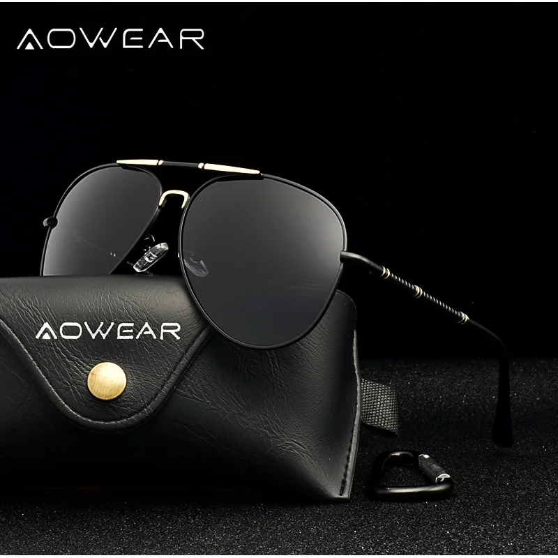 AOWEAR негабаритных поляризованных солнцезащитных очков Для мужчин авиации Пилот солнцезащитные очки для Для мужчин/Для женщин Открытый вождения очки оттенки очки