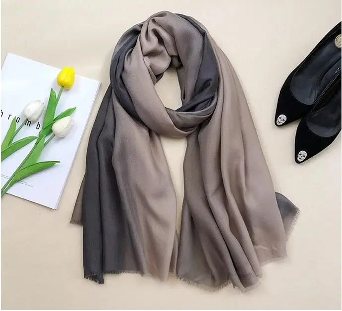 Женский шарф из шелка шелковая Конопля с градиентом Солнцезащитная шаль пляжный