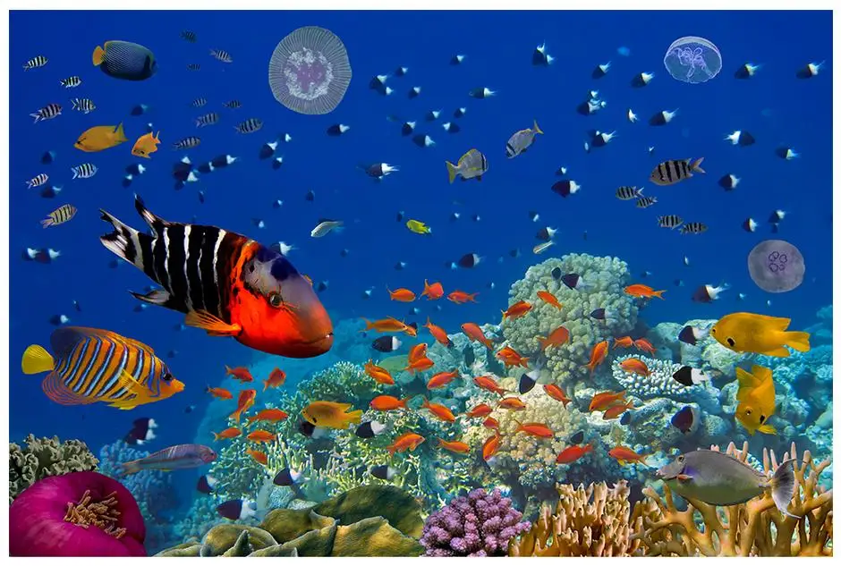 Custom photo wallpaper for walls 3 d wall murals mural Underwater world aquarium of Marine biology TV setting | Обустройство дома