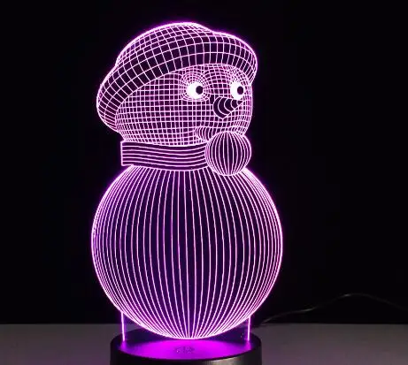 Snowman 2 Акриловая 7 цветов, меняющая светодиодный USB 3D настольная лампа, новинка, подарки, Рождественская елка, снеговик, Санта Клаус, Рождественский олень для украшения дома - Цвет абажура: Snowman 2