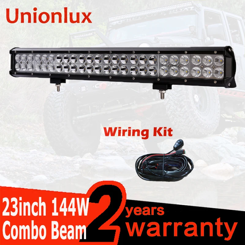 

LED Auto 23inch 144w Dual Rows IP67 Waterproof Combo Beam Straight Car LED Light Bar Offroad 4x4 Worklight With Wiring
