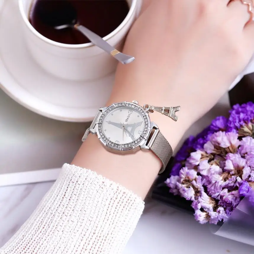 Fashion Women Rose Gold Eiffel Tower Pattern Watch Casual Ladies Stainless Steel Pendant Quartz Relogio Feminino|Женские наручные