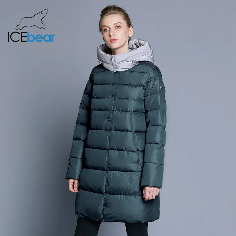 ICEbear Новинка с капюшоном куртка облегающая женская зимняя высокое качество бренда одежды двусторонняя молния на ветрозащитном куртке GWD18192I