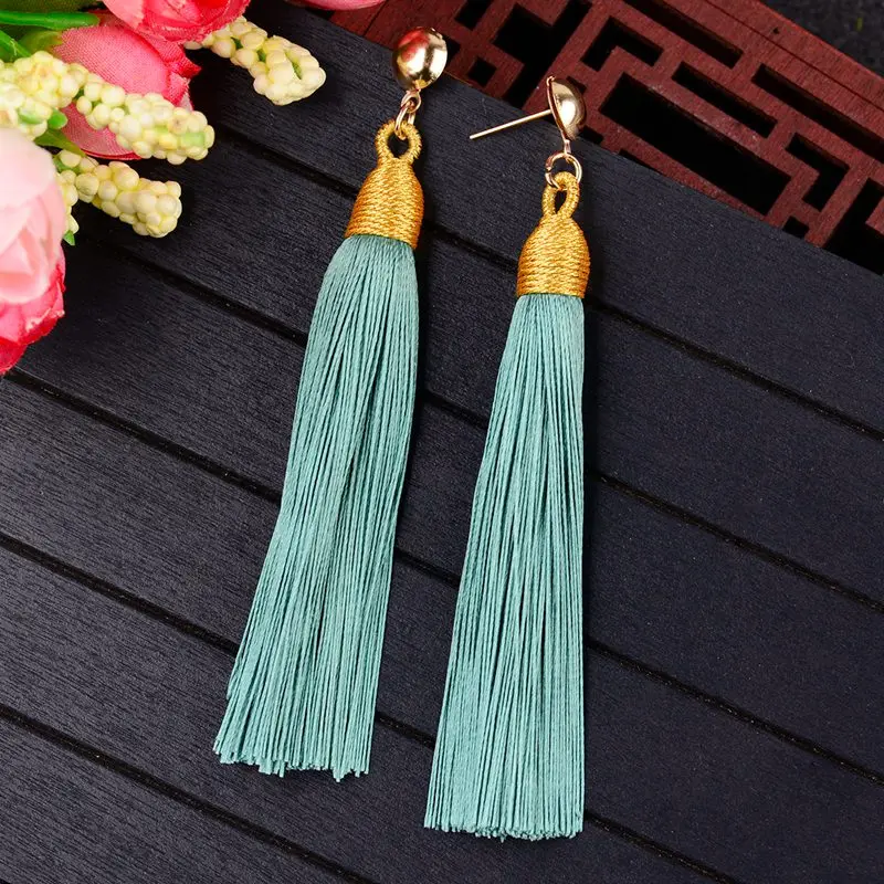 Разноцветные тканевые длинные серьги-кисточки для женщин богемные этнические