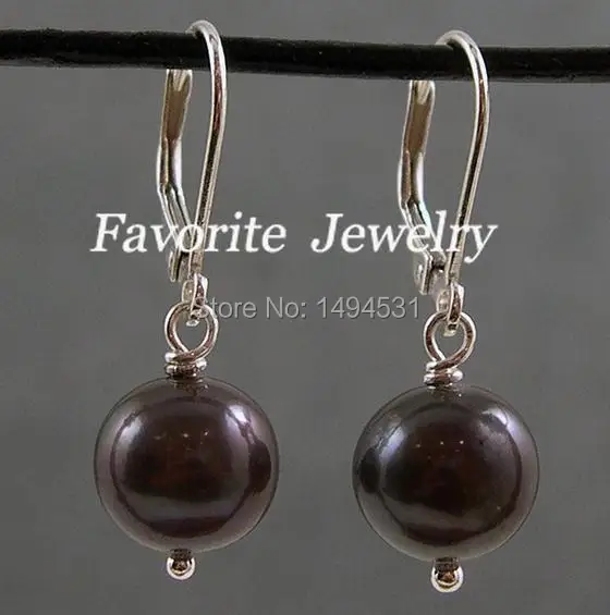 Оптовая Продажа жемчужные серьги AAA 8 9 мм черный цвет натуральный пресноводный