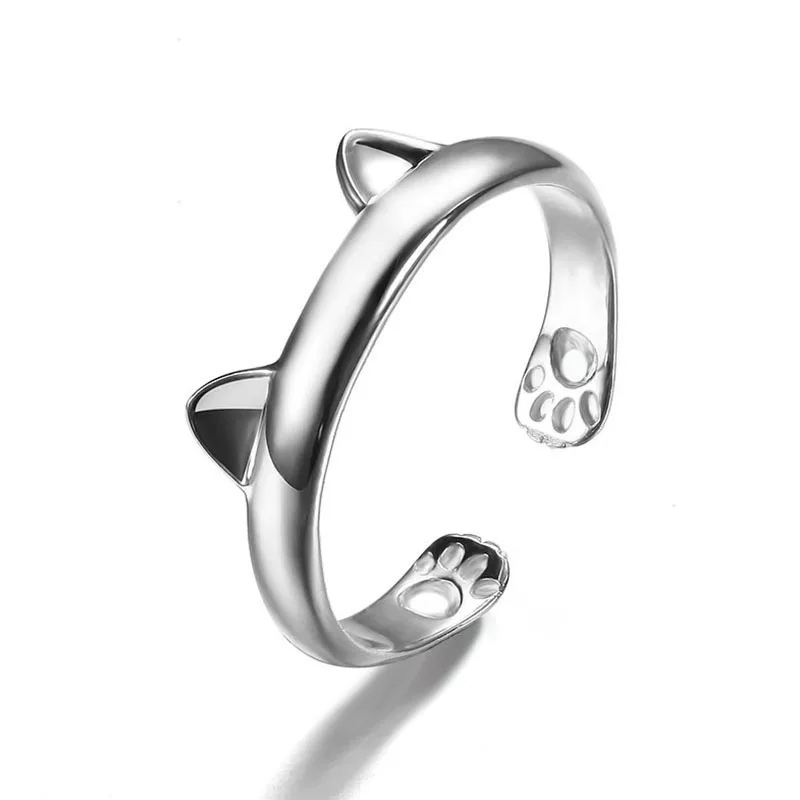 

925 Sterling Silver Lady Rings Cute Cat Animals Party Ring 1 PCS Fashion Jewelry for Women Adjustable Accessories