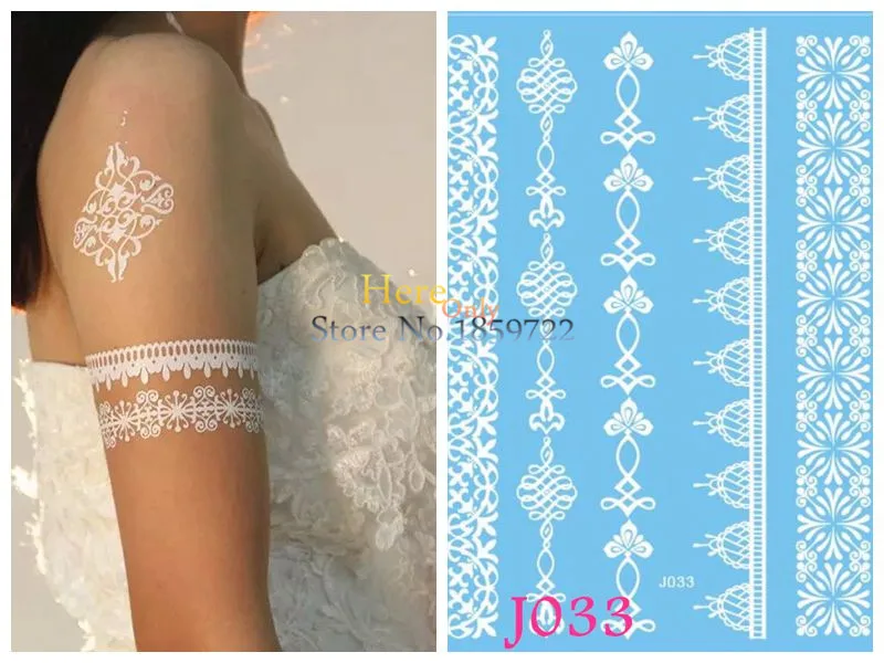 

1PC New Disposable Waterproof White Henna Tattoo Jewelry Women Makeup Lace Bracelet Tattoo Armlet Temporary Tattoo Sticker HJ033
