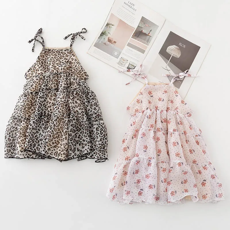4 5 6 7 8 Years Girls Party Dress Fashion Korean Leopard Print Sling Kids Dresses For Summer Vacation Toddler Baby Clothes | Детская