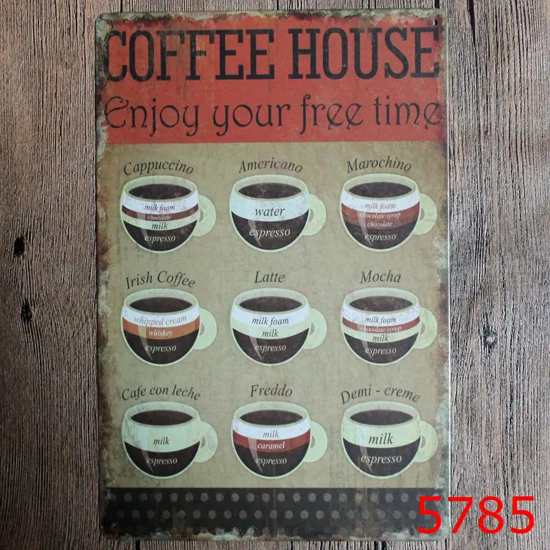 Кофейные винтажные Ретро оловянные металлические знаки Настенный декор гараж