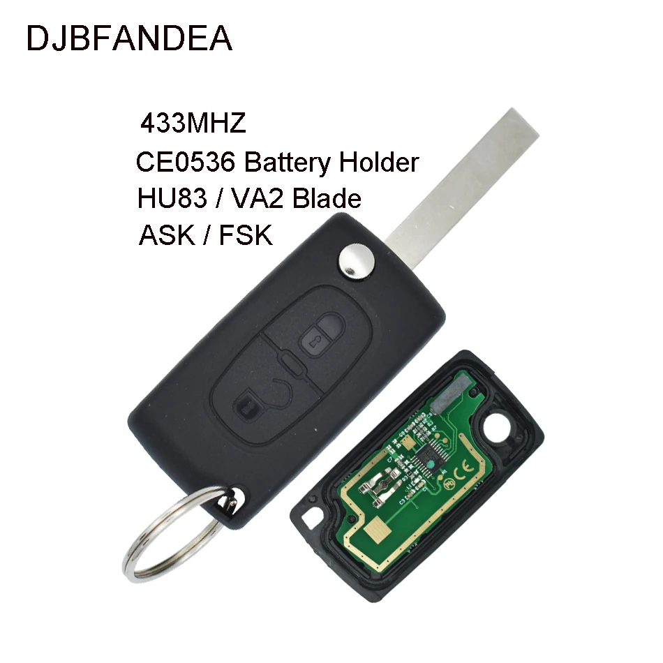 DJBFANDEA CE0536 2 кнопки ASK/FSK сигнал HU83/VA2 лезвие дистанционного складной ключ для Peugeot 207