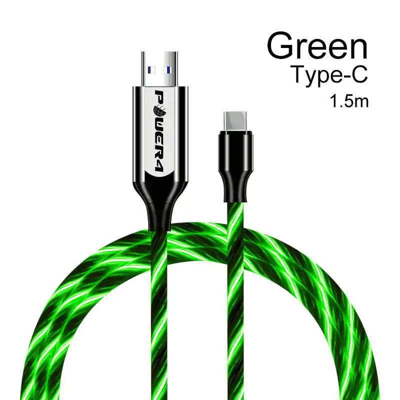 Type C-Green Power4 1,5 м usb type-C кабель для передачи данных для iPhone со светящимся проводом для зарядки Micro USB для samsung Xiaomi кабель зарядное устройство двустороннее - Цвет: Type C-Green