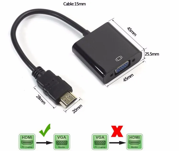 For Computer Tablet PC HDTV Display HD 1080P Mini HDMI Micro Connector Adapter + to VGA Converter Cable |