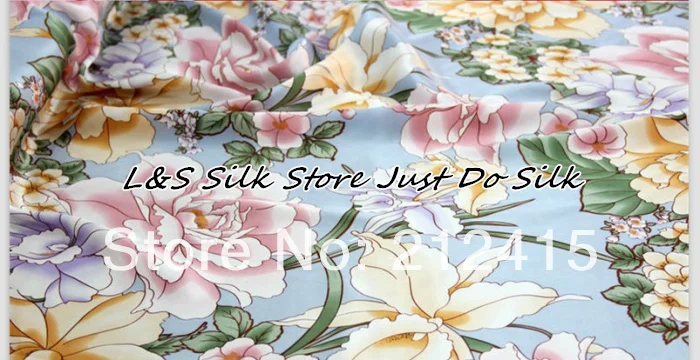 Free shipping 100% mulberry silk farbic nature pure charmuse print printed peony fabric for dress bedding scraf ls0709 | Дом и сад