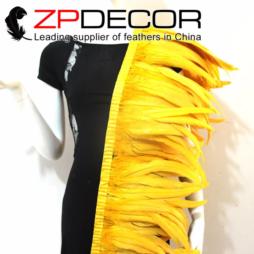 

ZPDECOR оптовая продажа 5 ярдов/30-35 см (12-14 дюймов) окрашенная Золотая курица Coque перо бахрома отделка для карнавала костюм украшения