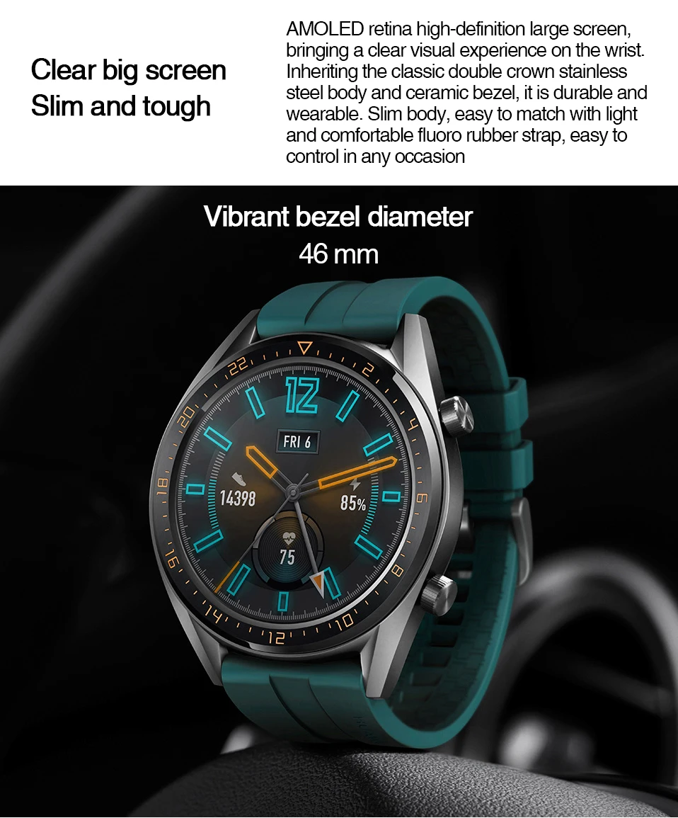 Новые оригинальные часы huawei GT уличные умные часы gps 1,39 'AMOLED экран плавание Бег Велоспорт фитнес трекер научный тренер