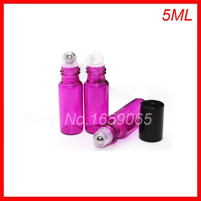 

5ml pink roll on roller perfume atomizer sample bottles f essential oils roll-on refillable deodorant containers w black lid