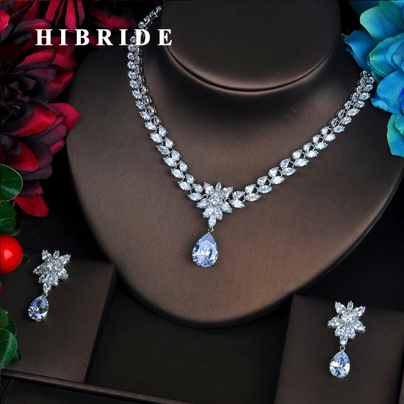 HIBRIDE простой слеза капля 3A фианиты Ювелирные наборы для свадебной вечеринки