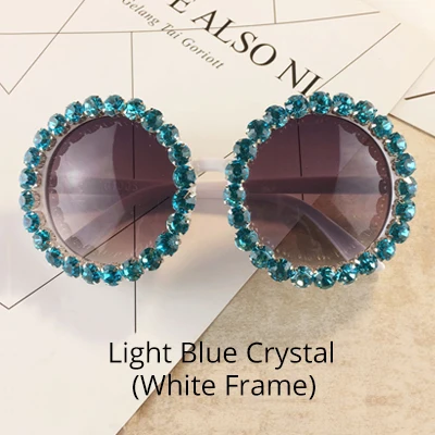 Light Blue - White Ralferty увеличенные Круглые Солнцезащитные очки женские роскошные кристаллы и Стразы ручной работы солнцезащитные очки UV400 круглые оттенки женские Oculos G1914 - Цвет линз: Light Blue - White