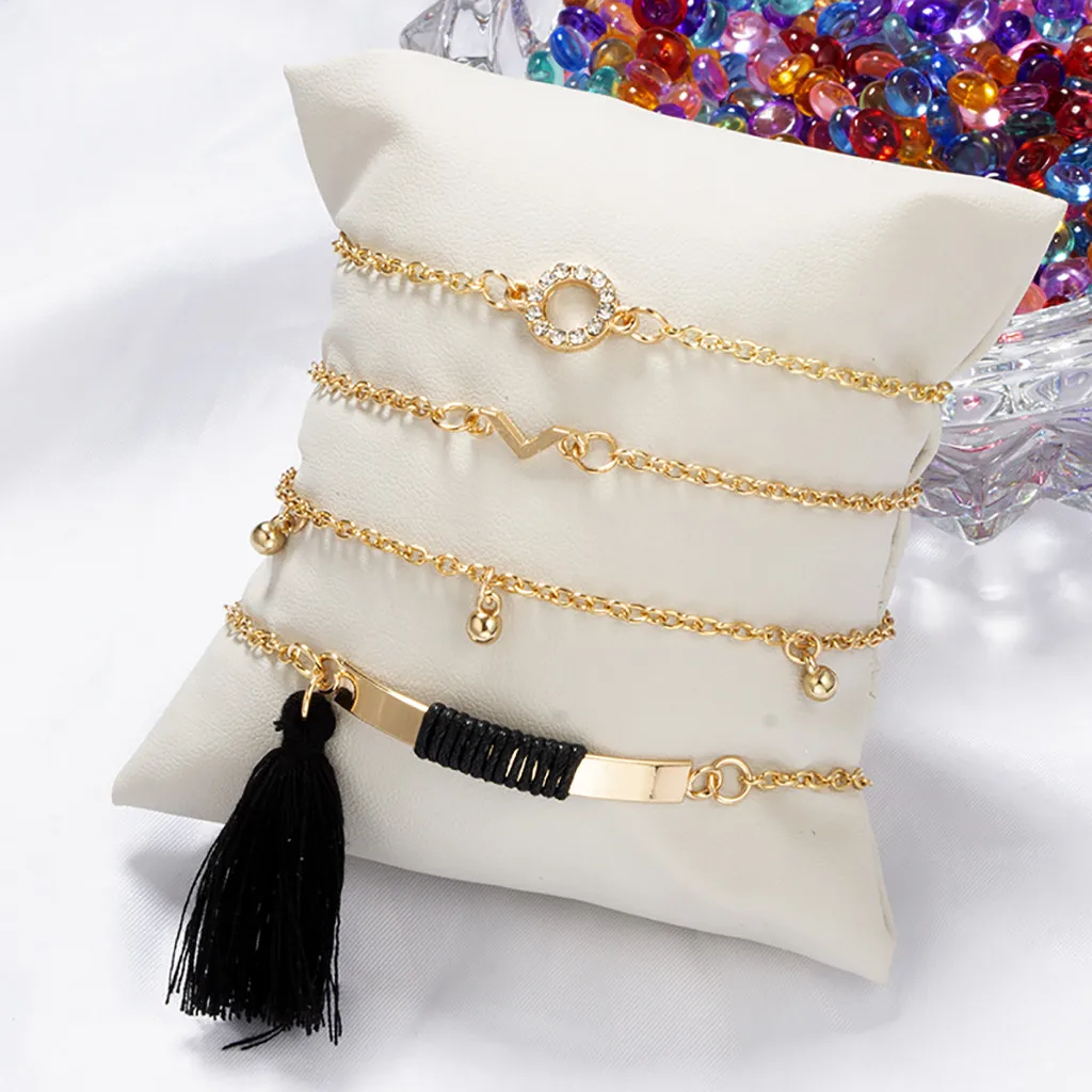 Креативный V-образный геометрический Круглый браслет с кисточкой набор из 4