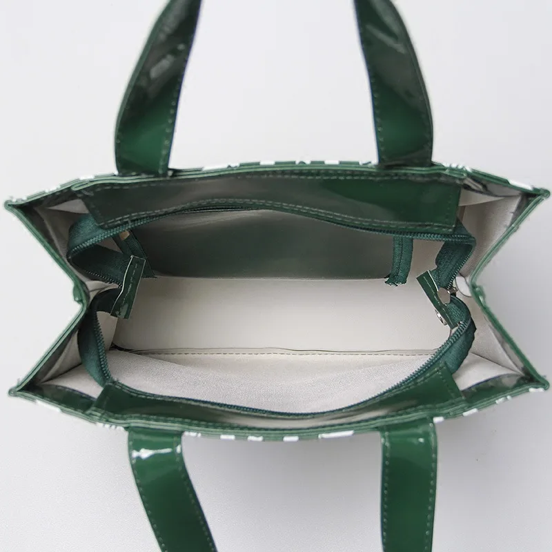 Green striped pvc waterproof shopping bag large capacity Bento bag women handbag