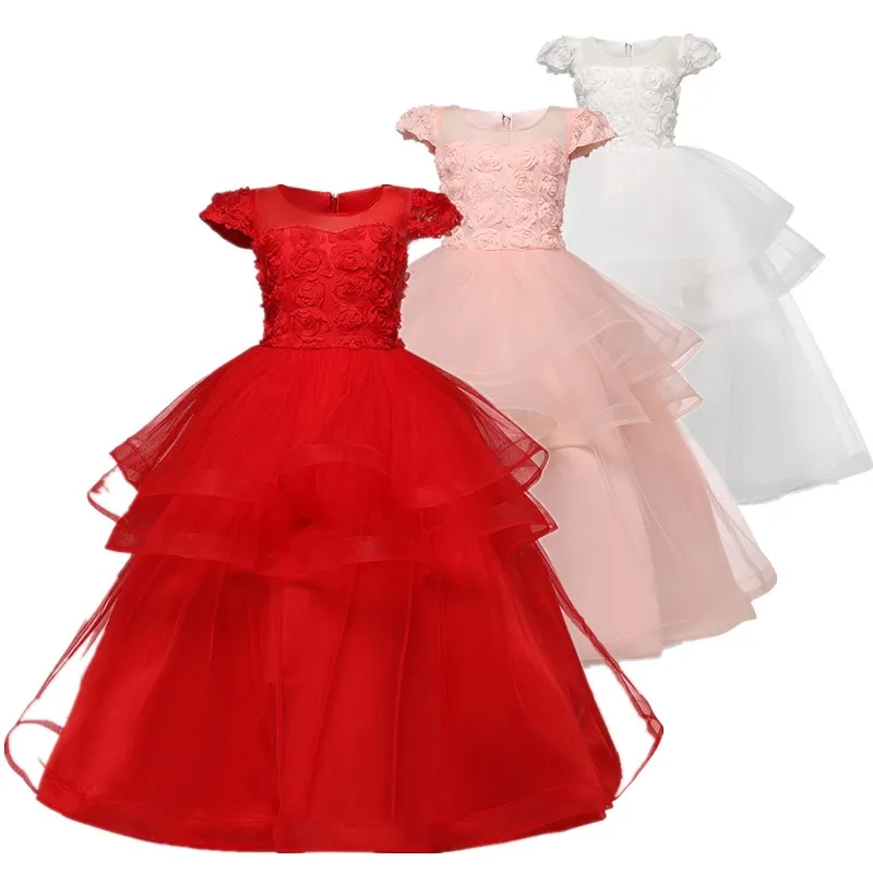 Princess Dress for Girls Solid Party Dresses Children Summer 10 to 12 Years Vestido Batizado Clothes | Детская одежда и обувь