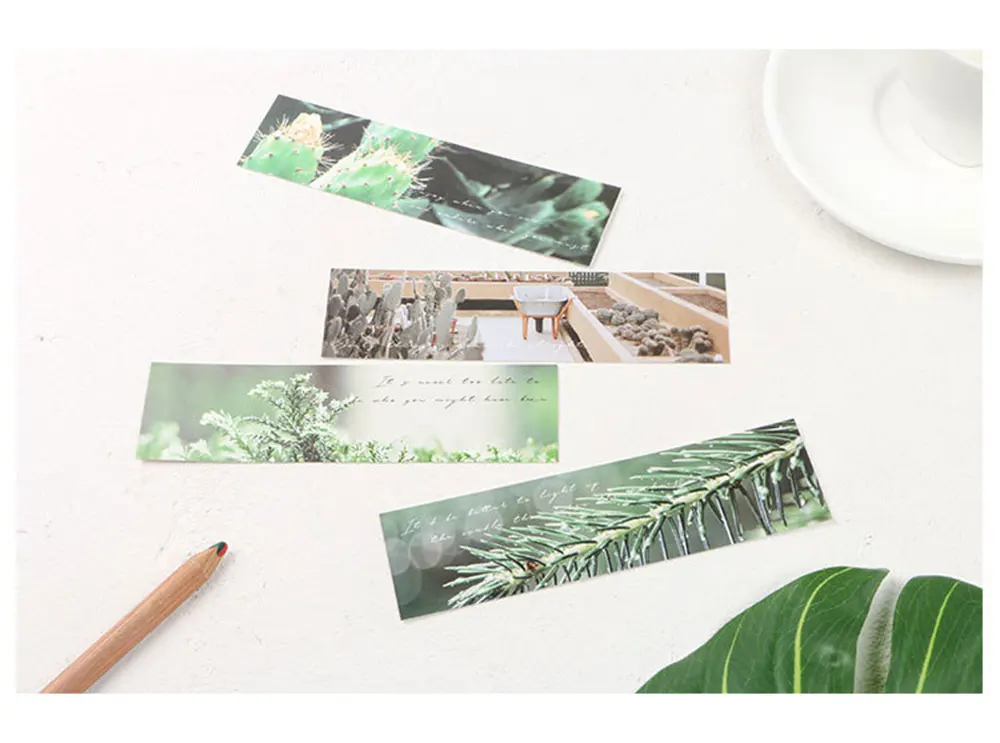 30 шт./кор. зеленые растения лист бумаги Bookmarks kawaii Канцтовары Книга Держатель сообщения карты школьные принадлежности papelaria подарки для детей