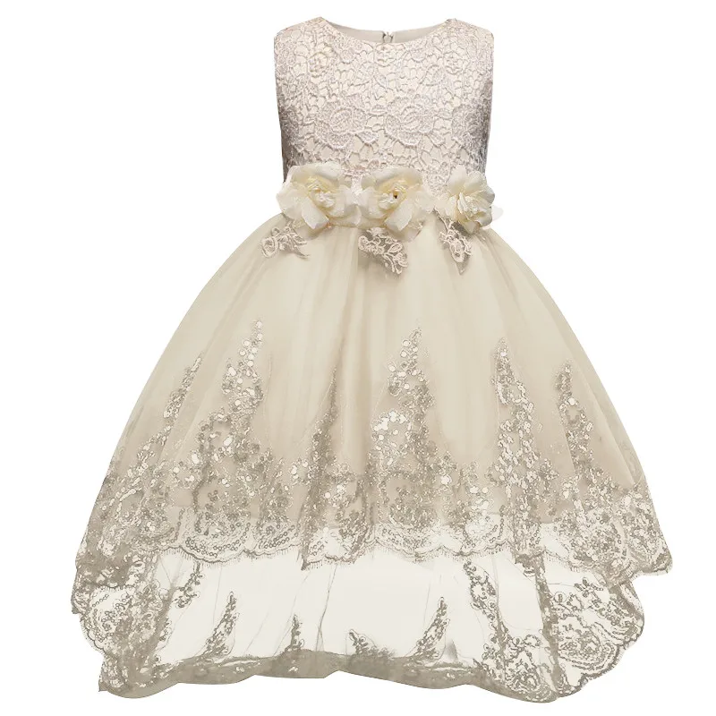 elegance children's girl dresses long sleeve lace tail christening prom gowns kids princess wedding dress party wear girls | Детская
