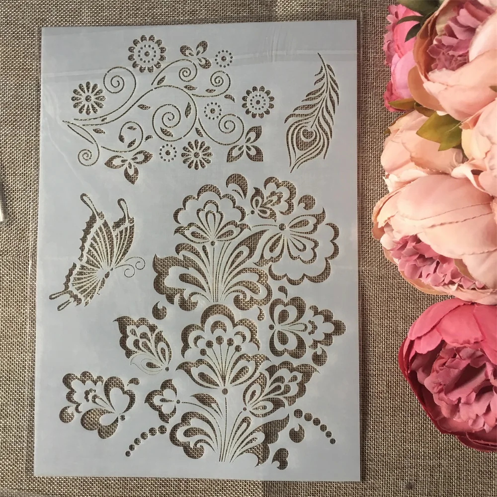 

1Pcs A4 Butterfly Flower DIY Layering Stencils Wall Painting Scrapbook Coloring Embossing Album Decorative Paper Card Template