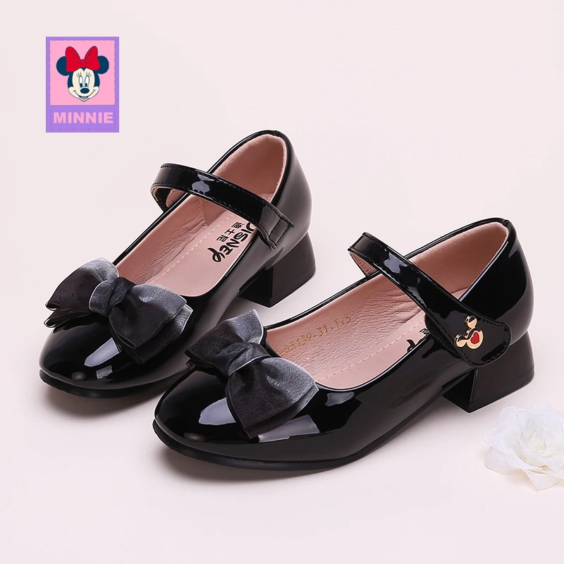 Disney Children's Leather Shoes for girls Minnie leather spring autumn comfortable breathable Bow Princess shoes Size 26-37 |