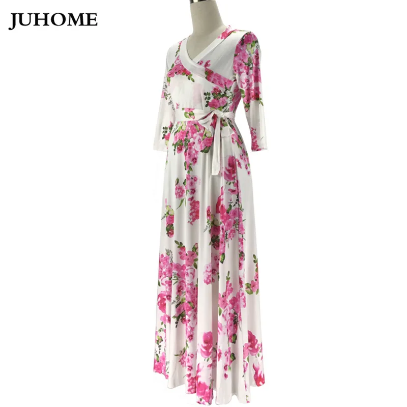 2020 long sleeve maxi dress beachwear boho tunic femininos vestidos autumn floral print fashionable flower sexy robe | Женская одежда