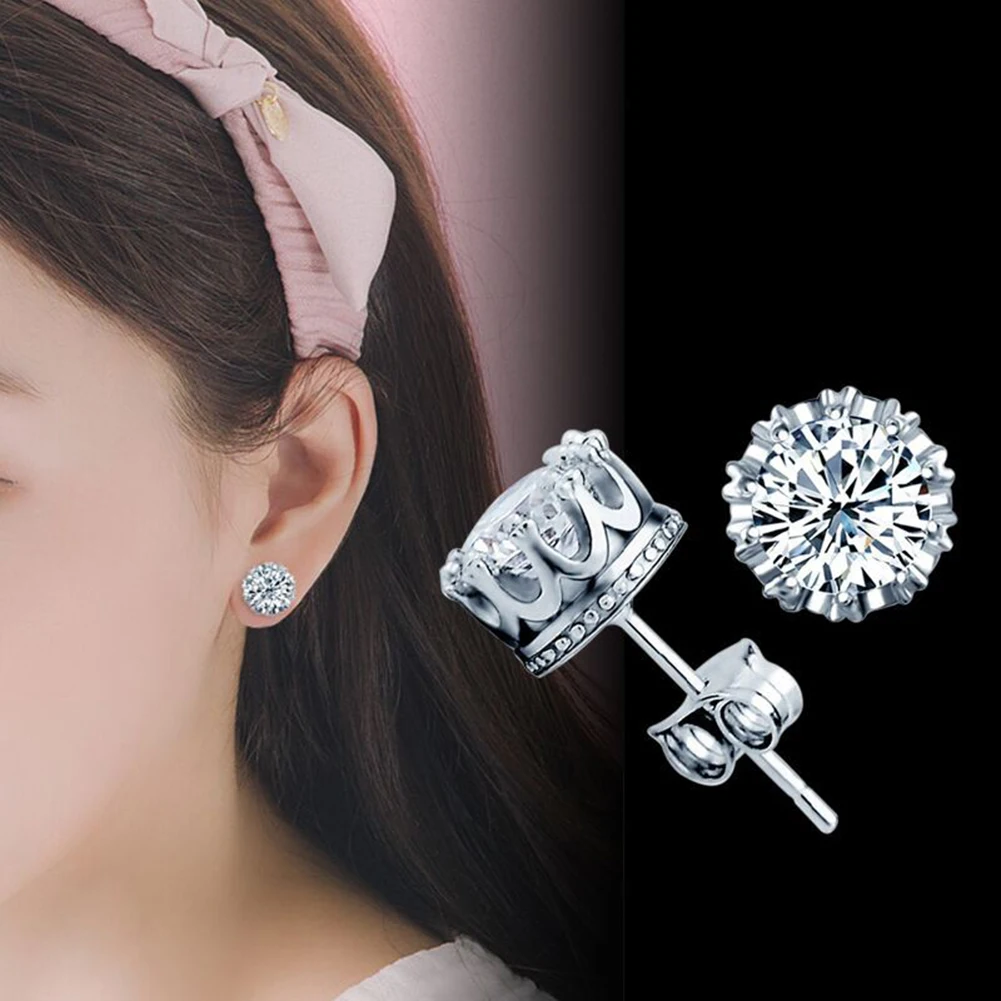 2019 New Fashion Women Silver Plated Cubic Zirconia Crystal Ear Studs Earrings Piercing Statement Lady Jewelry Wholesale | Украшения и
