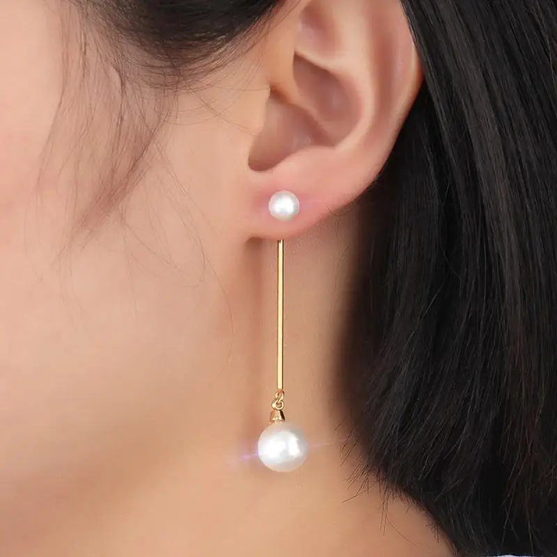 Vnox двойной круглый имитация Серьги с жемчугом для Для женщин длинные Нержавеющая