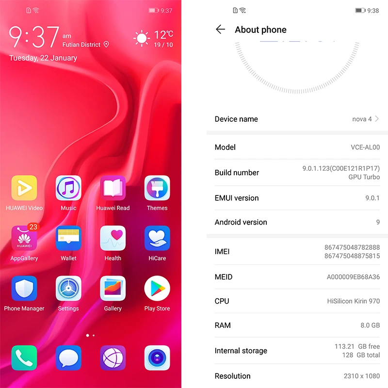 Huawei nova 4 nova4 6 дюйма 3 задняя камера мобильный телефон Kirin970 Octa Core face ID Android 9 0