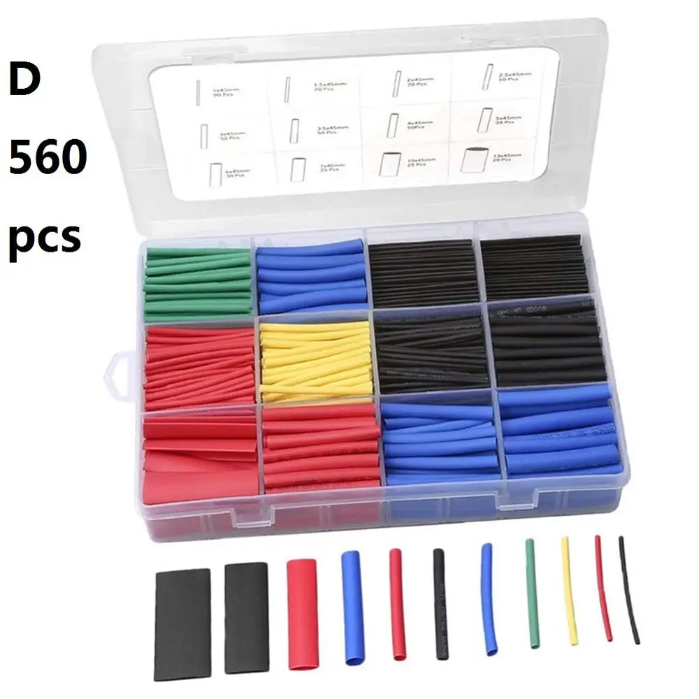 D 560pcs 530 шт./компл. термоусадочные трубки изоляционные, термоусадочные трубки ассортимент электронные полиолефина Соотношение 2:1 Обёрточная бумага провода кабельная муфта комплект - Цвет: D 560pcs