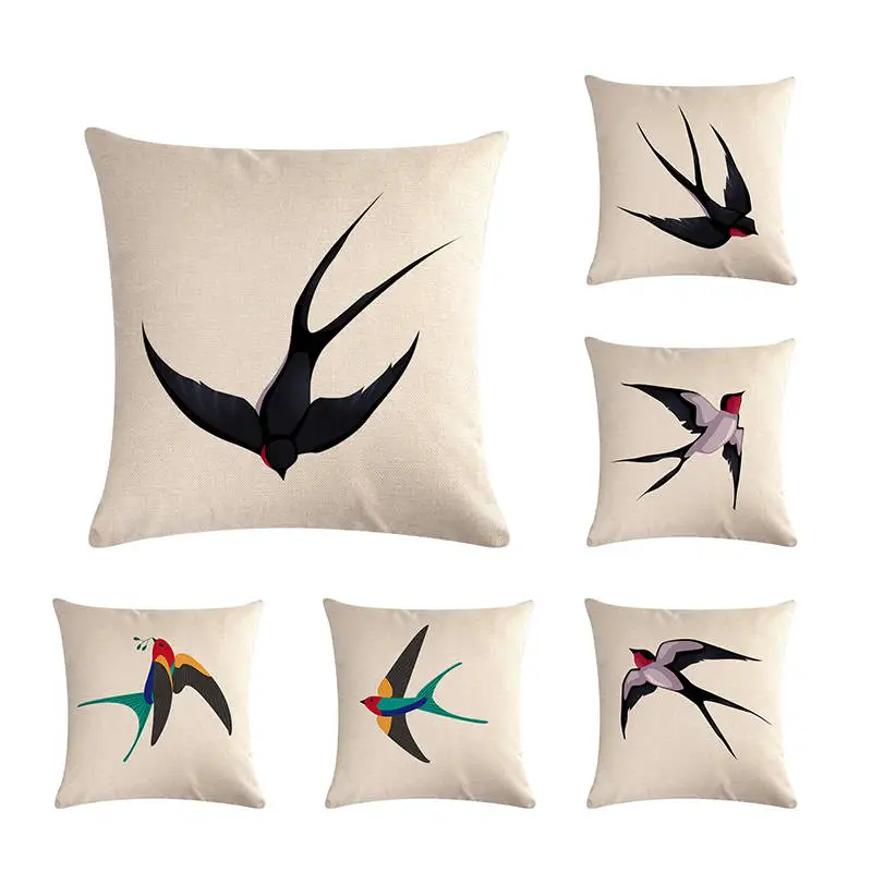 

45*45cm Watercolor Tatoo Swallow Bird Pillow Case Fish Wave Geometric Rhombus Cushion Cover Decorative Pillowsham ZY503