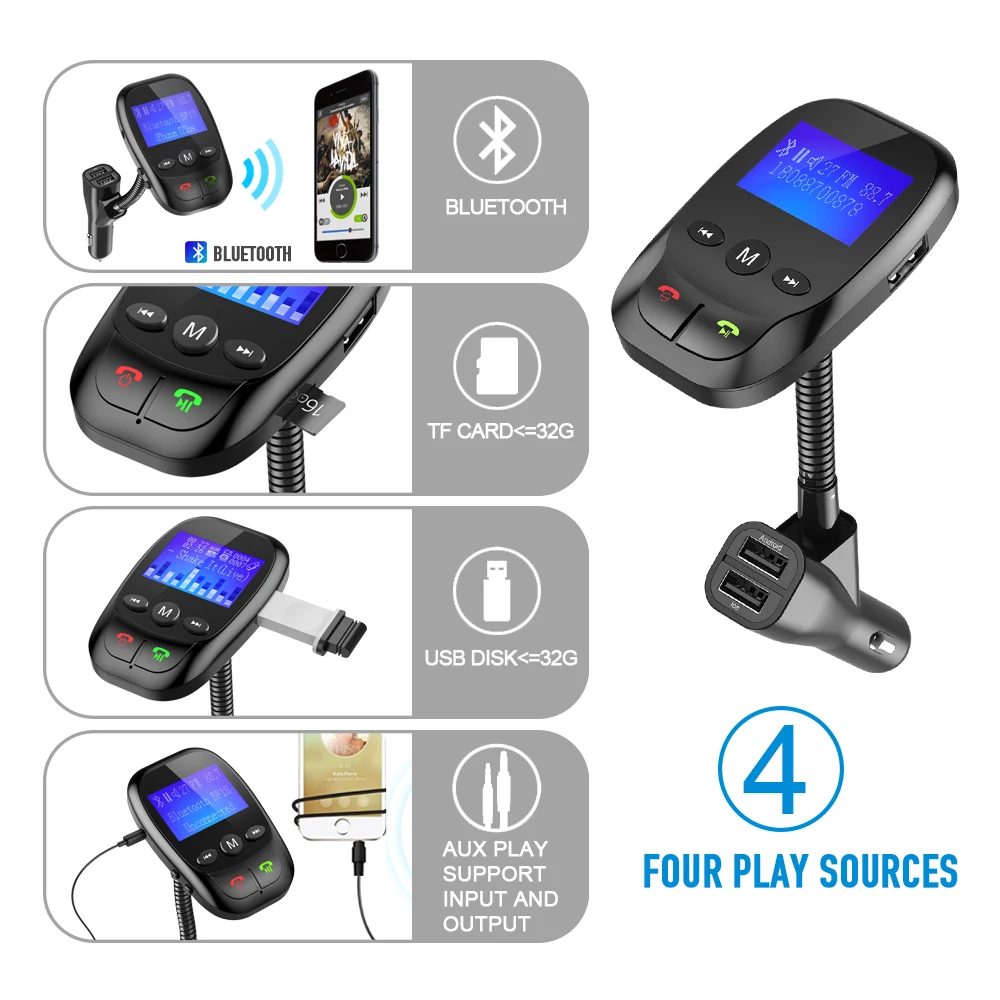 Автомобильный FM-трансмиттер ALLSOME mp3-плеер с Bluetooth громкой связью FM-модулятор два