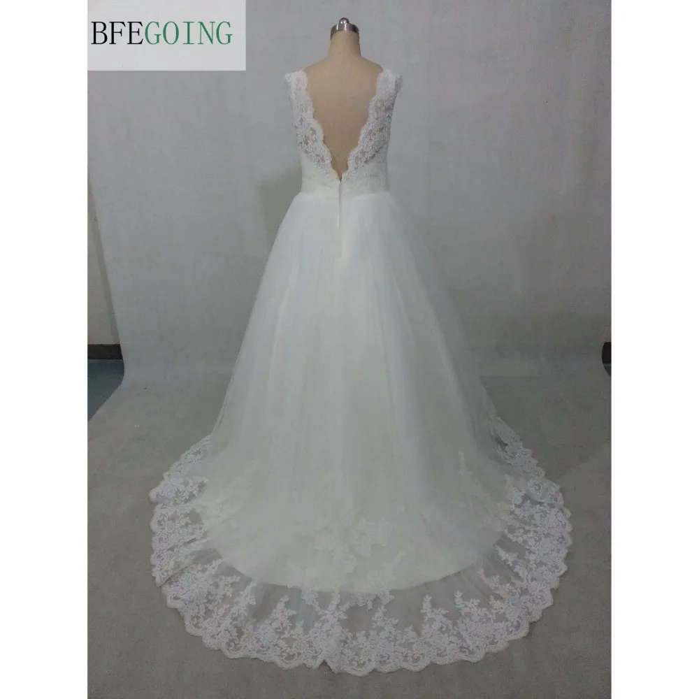 Белый тюлевый кружевной накладной орнамент ТРАПЕЦИЕВИДНОЕ свадебное платье со