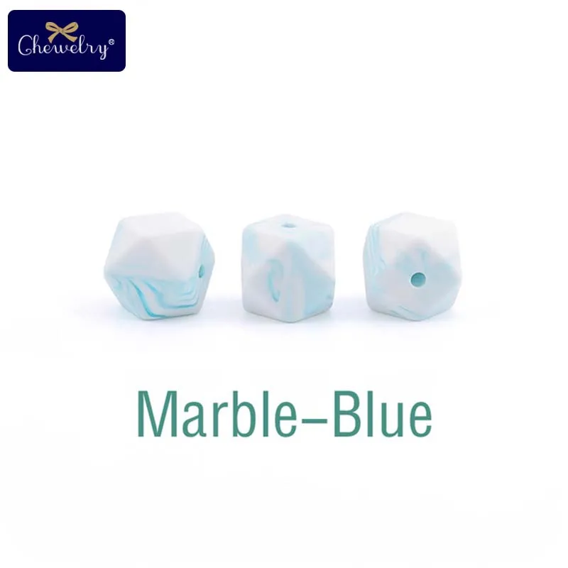 Marble-Blue 10 шт. 14 мм Детские шестигранные силиконовые бусины Восьмиугольные бусины для самостоятельной сборки соски цепи перле Силиконовые Детские Прорезыватели жевательные бусины детские товары - Цвет: Marble-Blue