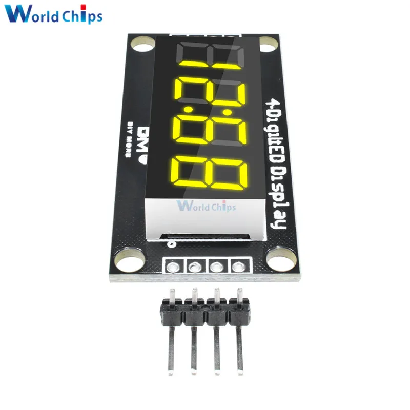 4-значный светодиодный индикатор 0,36 дюйма, желтый дисплей (десятичный), 7-сегментный модуль часов TM1637 с двойными точками, 0,36 дюйма для Arduino, размер 30x14 мм