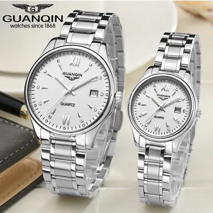 white white GUANQIN парные часы, набор для мужчин и женщин, модные часы для влюбленных, наручные часы с датой, роскошные золотые кварцевые часы, женские часы, женские наручные часы - Цвет: white white