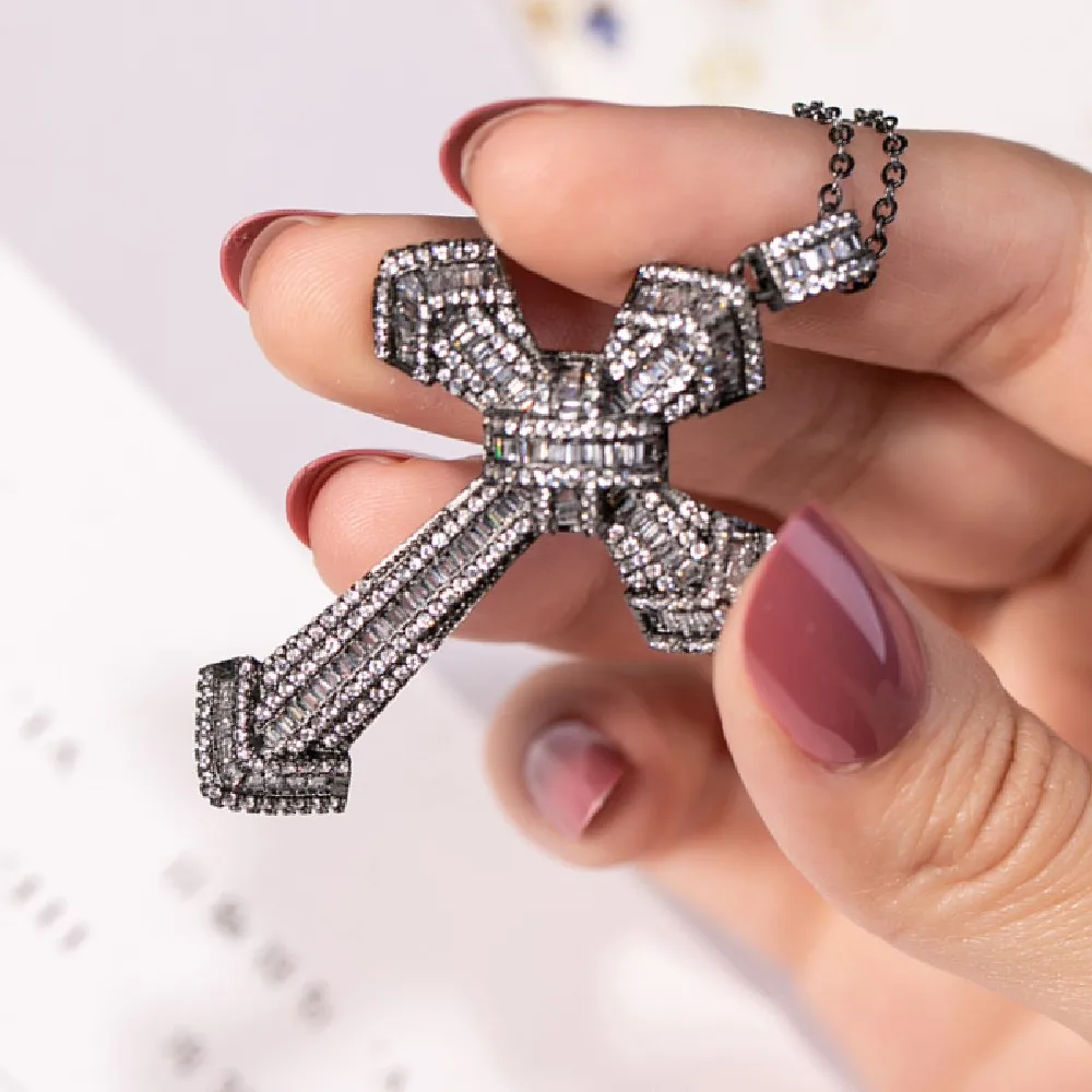 Четыре стиля ручной работы христианский крест подвески 30ct т камень Настоящее серебро 925 проба свадебное ожерелье для женщин ювелирные украшения