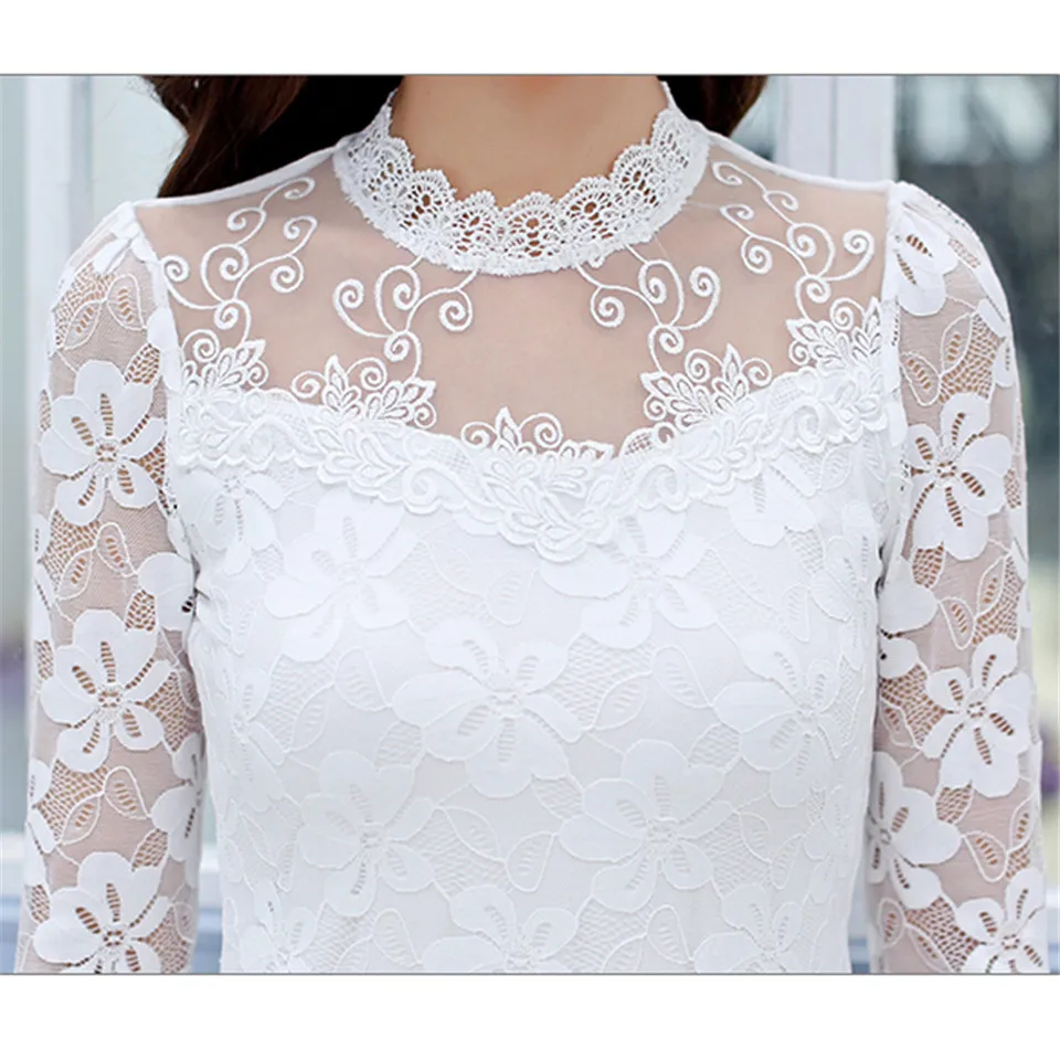 S-5XL Lace Blouses 2018 Elegant Women Blouse Shirts Ladies Lonng Sleeve Black White Korean Plus Size Clothing | Женская одежда