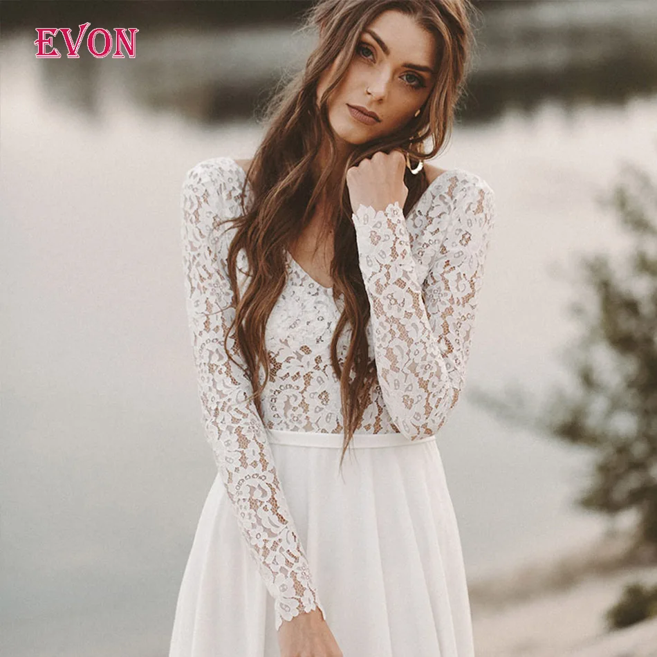 Пляжное свадебное платье Vestido De Novia с длинным рукавом v-образным вырезом
