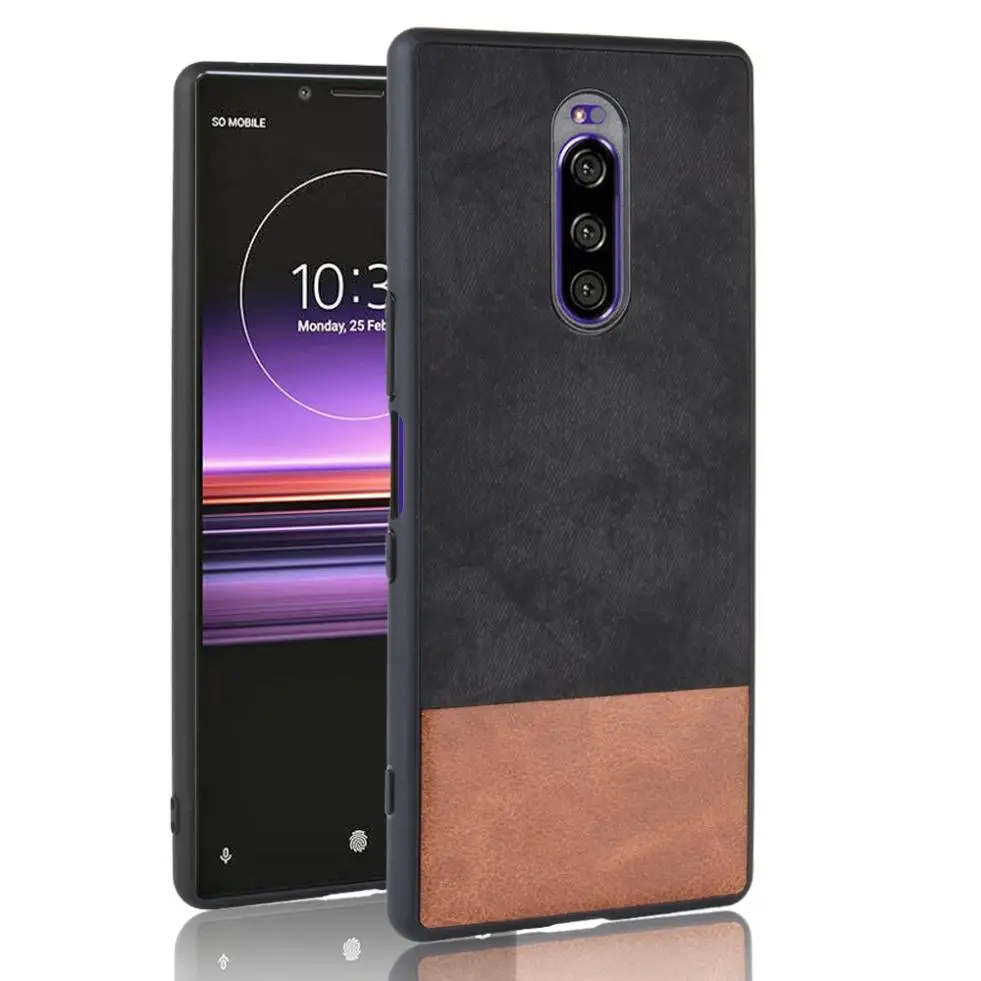 For Sony Xperia 1 Case Fashion Splice Double Color Slim Hybrid PC TPU PU Leather Phone Back Cover Soft Edge Hard Shell |