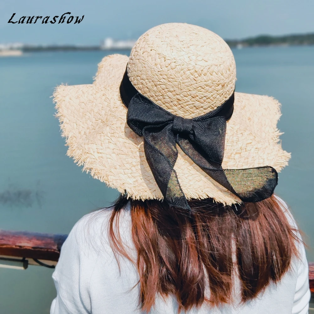 Женская шляпа с большим бантом пляжная широкими полями|Женские пляжные шляпы| |