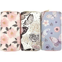 kandra 2019 summer butterfly print women long wallets pu leather flower wallets credit card holder phone bags dropshipping